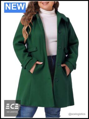 Plus Size Peter Pan Collar Pea Coat Midi Long Winter Coat 1X